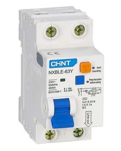 NXBLE-63Y (R) 1п+N C 6А 30мА электронный тип AC 4.5кА CHINT (105540). Автоматический выключатель дифференциального тока. CHINT в Смоленске