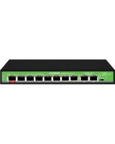 DSP208F-2F-T120 DSP208F-2F-T120 V1 (L2) 10х100Мбит/с 8PoE 8PoE+ 120W. Коммутатор с питанием по PoE. Digma в Смоленске