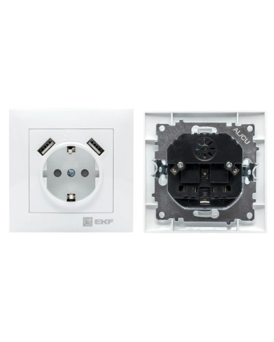 Валенсия розетка 1-местная с/з 16А (EWR16-028-10-2USB). Розетка 1-местная с/з 16А. EKF в Смоленске