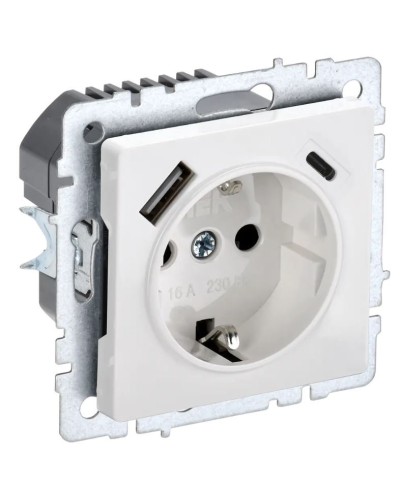 Розетка с з/к с USB A+C 18Вт РЮш11-1-БрБ белый BRITE (BR-R14-16-U22-018-K01). Розетка с заземлением с защитными шторками, 18Вт. IEK в Смоленске