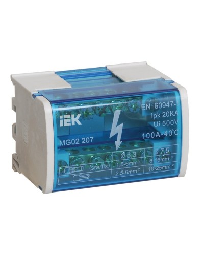 ШНК 2х7 L+PEN (YND10-2-07-100). Шина на DIN-рейку в корпусе (кросс-модуль). IEK в Смоленске