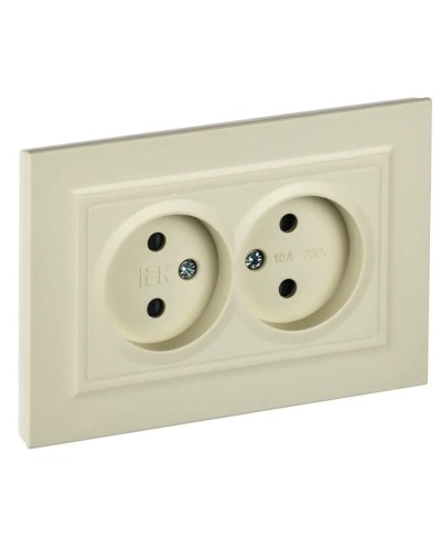 Розетка 2-местная без з/к РСш12-2-БрКр бежевый BRITE (BR-R23-10-K10-F). Розетка без заземления с защитными шторками в сборе. IEK в Смоленске