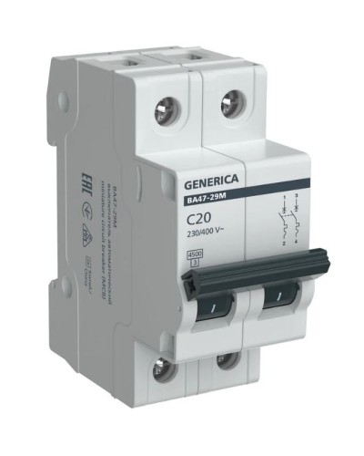 GENERICA ВА47-29М 2P C 20А 4,5кА (MVA21-2-020-C-G). Автоматический выключатель. IEK в Смоленске