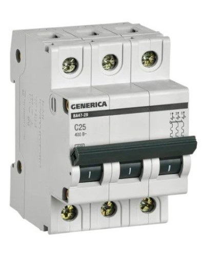 GENERICA ВА47-29 3P C 25А 4,5кА (MVA25-3-025-C). Автоматический выключатель. IEK в Смоленске