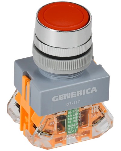 Кнопка D7-11T d=22мм красная GENERICA (BBT50-11T-3-21-K04-G). Кнопка управления с фиксацией. IEK в Смоленске