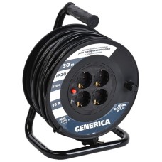 УК20 4 места 2P+PE, 20м GENERICA (WKP20-16-04-20-G). Удлинитель на катушке с термозащитой, 3х1,5кв.мм. IEK