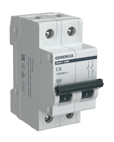 GENERICA ВА47-29М 2P C 6А 4,5кА (MVA21-2-006-C-G). Автоматический выключатель. IEK в Смоленске