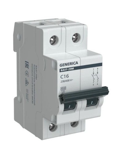 GENERICA ВА47-29М 2P C 16А 4,5кА (MVA21-2-016-C-G). Автоматический выключатель. IEK в Смоленске