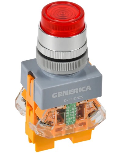 Кнопка D7-11DNZS d=22мм красная GENERICA (BBT50-11DNZS-3-11-K04-G). Кнопка управления с подсветкой и фиксацией. IEK в Смоленске