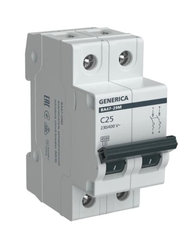 GENERICA ВА47-29М 2P C 25А 4,5кА (MVA21-2-025-C-G). Автоматический выключатель. IEK в Смоленске