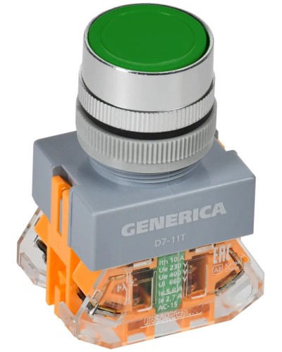 Кнопка D7-11T d=22мм зеленая GENERICA (BBT50-11T-3-21-K06-G). Кнопка управления с фиксацией. IEK в Смоленске