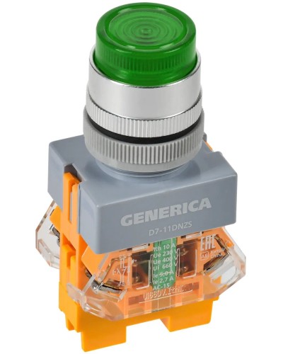 Кнопка D7-11DNZS d=22мм зеленая GENERICA (BBT50-11DNZS-3-11-K06-G). Кнопка управления с подсветкой и фиксацией. IEK в Смоленске