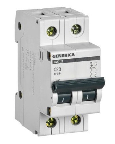 GENERICA ВА47-29 2P C 20А 4,5кА (MVA25-2-020-C). Автоматический выключатель. IEK в Смоленске