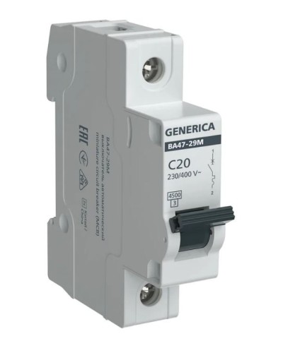GENERICA ВА47-29М 1P C 20А 4,5кА (MVA21-1-020-C-G). Автоматический выключатель. IEK в Смоленске