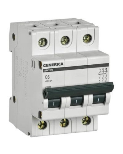 GENERICA ВА47-29 3P C 6А 4,5кА (MVA25-3-006-C). Автоматический выключатель. IEK в Смоленске