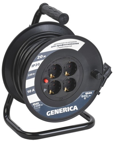УК20 4 места 2P+PE, 20м GENERICA (WKP10-10-04-20-G). Удлинитель на катушке с термозащитой, 3х1,0кв.мм. IEK в Смоленске