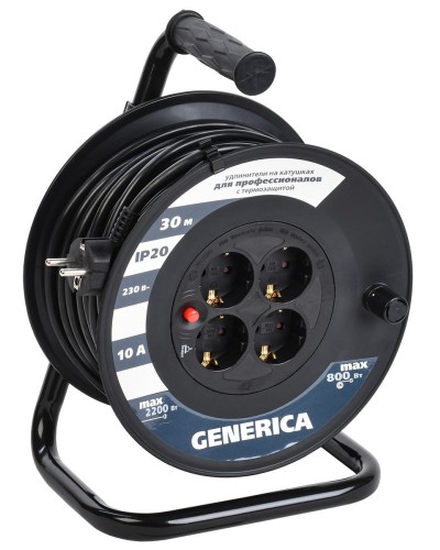 УК30 4 места 2P+PE, 30м GENERICA (WKP10-10-04-30-G). Удлинитель на катушке с термозащитой, 3х1,0кв.мм. IEK в Смоленске