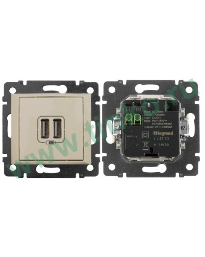 Розетка Valena двойная, USB, слоновая кость (774170). Розетка. LegranD в Смоленске