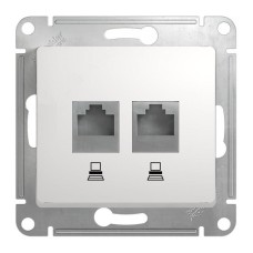 Glossa розетка RJ45+RJ45 2-местная, кат. 5Е, скрытой установки, механизм, белый (GSL000185KK). Розетка компьютерная. Systeme Electric
