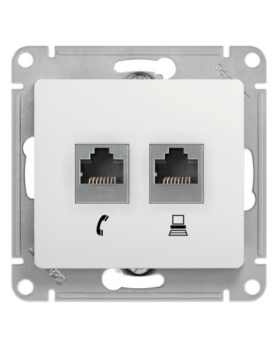 Glossa розетка RJ11+RJ45, 2-местная, кат. 5Е, скрытой установки, механизм, белый (GSL000185). Розетка компьютерная + телефонная. Systeme Electric в Смоленске