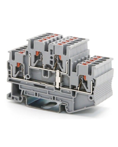 Клемма двухуровневая, зажим push-in, 2.5 кв.мм, серая (VPRTT-2.5-PV-GY). Клемма проходная, 4 точки подключения, уровни соединены перемычкой. ДКС в Смоленске
