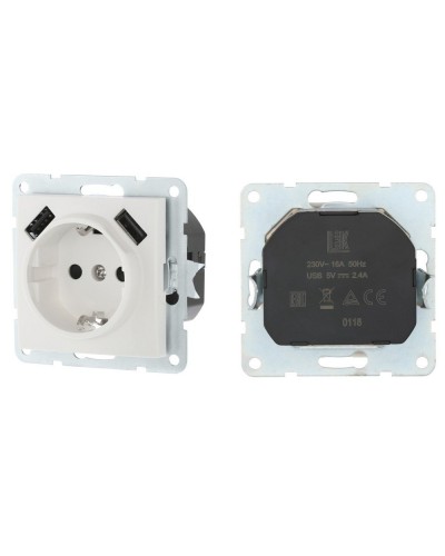 Розетка с з/к + 2xUSB разъема, 2А, белый LK60 (868004-1). Розетка. Экопласт в Смоленске