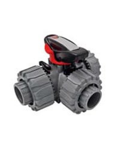Ecoplast Кран шаровой трехходовой ПВХ D25 (уплотнение TPV, остальное EPDM) с муфтовым окончанием (49448). Кран шаровой, с муфтовым окончанием. Экопласт в Смоленске